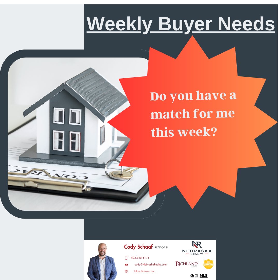 CodySchaaf1's tweet photo. 🏡✨ Presenting this week's remarkable Home Buyer Lineup in Lincoln, Nebraska! 🌽🏠 Excited to assist these amazing individuals in their quest for the perfect home. From families in search of spacious yards to professionals yearning for urban vibes, we cater to diverse needs. https://t.co/khw4Tz6nvW