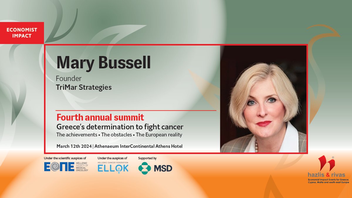 MaryEBussell's tweet image. Honored to be part of this #cancerconference since 2021 inception. I welcomed global participants to my home during lockdown &amp;amp; I've chaired, given keynotes &amp;amp; moderated panels since
Join livestream, March 12: hazliseconomist.com/en/event/fourt…
#EconGRCancerSummit #EUBeatingCancerPlan #cancer