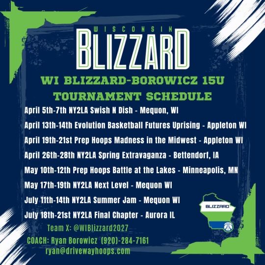 My Blizzard AAU schedule
