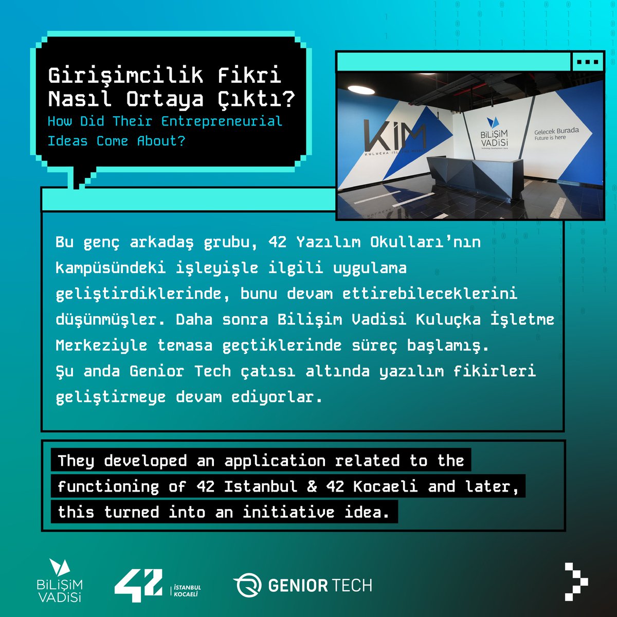 42inturkiye's tweet photo. Girişimcilik Haftası devam ederken yolu 42 İstanbul & 42 Kocaeli ile kesişen genç girişimci arkadaşlarımız Salih, Ali, Fatih ve Görkem'le buluştuk. 👨‍💻👨🏻‍💻🧑🏻‍💻👨🏻‍💻

Bizlerle tanışma süreçleri, girişim fikirlerinin nasıl geliştiği ve sonrasında yaşadıkları süreçleri  anlattıkları güzel bir sohbet gerçekleştirdik.🗨️

Bu ilham verici buluşmamıza tanık olmak için sağa kaydırın 👉🏻