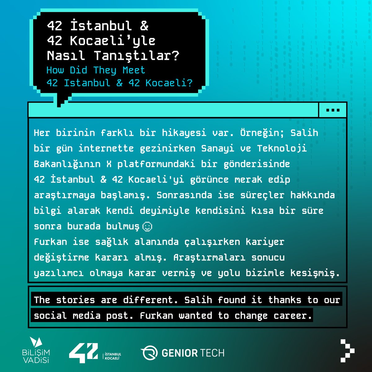 42inturkiye's tweet photo. Girişimcilik Haftası devam ederken yolu 42 İstanbul & 42 Kocaeli ile kesişen genç girişimci arkadaşlarımız Salih, Ali, Fatih ve Görkem'le buluştuk. 👨‍💻👨🏻‍💻🧑🏻‍💻👨🏻‍💻

Bizlerle tanışma süreçleri, girişim fikirlerinin nasıl geliştiği ve sonrasında yaşadıkları süreçleri  anlattıkları güzel bir sohbet gerçekleştirdik.🗨️

Bu ilham verici buluşmamıza tanık olmak için sağa kaydırın 👉🏻