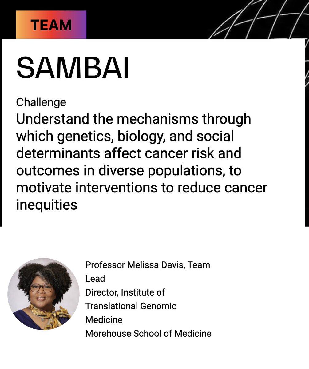 Excited to be part of the genomics working group for Team SAMBAI led by the incomparable @MeliD32 to answer the call to address inequities along the cancer continuum on a global scale #cancergrandchallenges #disparities #Collaboration  #cantwait cancergrandchallenges.org/teams-2024