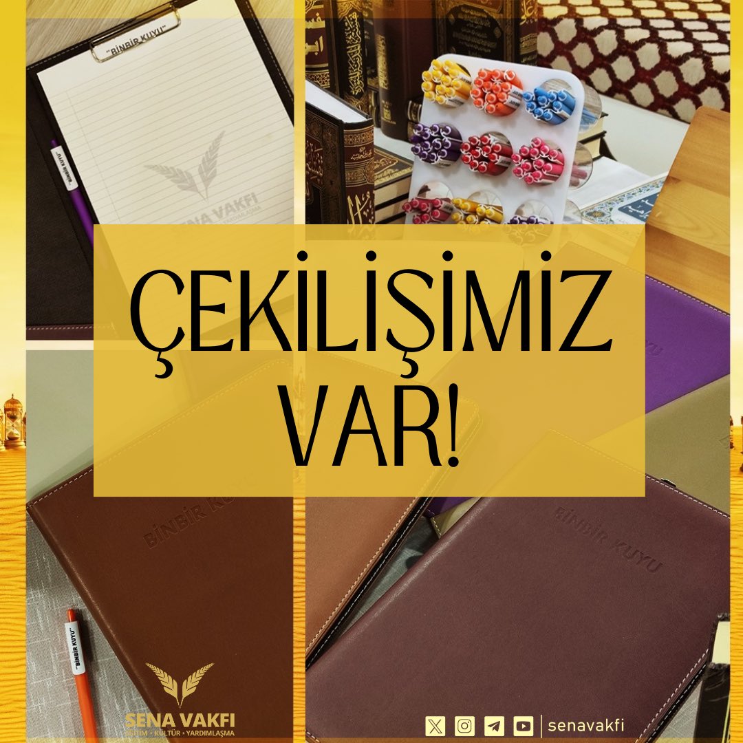 Çekilişimiz var! 🌠Ramazan kampı yaklaşırken 5 kişiye kamp hediyelerimizden gönderiyoruz! 📌Çekilişe katılmak için yapmanız gerekenler: - @senavakfi sayfasını takip etmek - Görseli beğenip - Yoruma iki arkadaşınızı etiketlemek. Çekiliş sonucu 8 Mart Cuma akşamı açıklanacaktır.