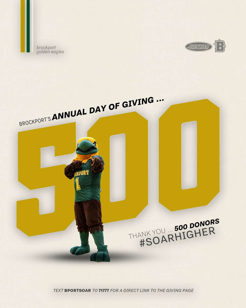 We're halfway HOME on our annual Day of Giving. 🦅 5⃣0⃣0⃣ donors and over $50k to athletics so far. Let's go for 5⃣0⃣0⃣ more! A gift of any kind will help our Golden Eagles SOAR. fundraise.givesmart.com/vf/BPORTSOAR/t…