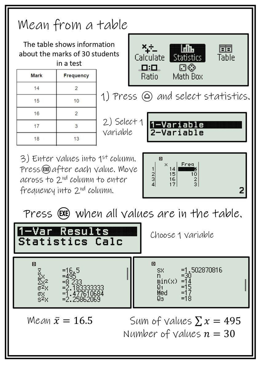 Have you taught you students to do mean from a table using the statistics table?  Here it is on the fx-83GT CW. Here is the link to all my cards for this calculator
drive.google.com/drive/folders/…

And here is my tweet for the (old) fx-83GT X calculator.
x.com/cclay8/status/…