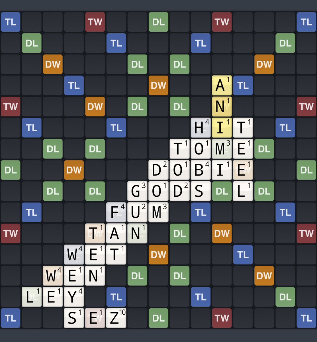 Frankly ridiculous scrabble board for @RuthieFizz and I.