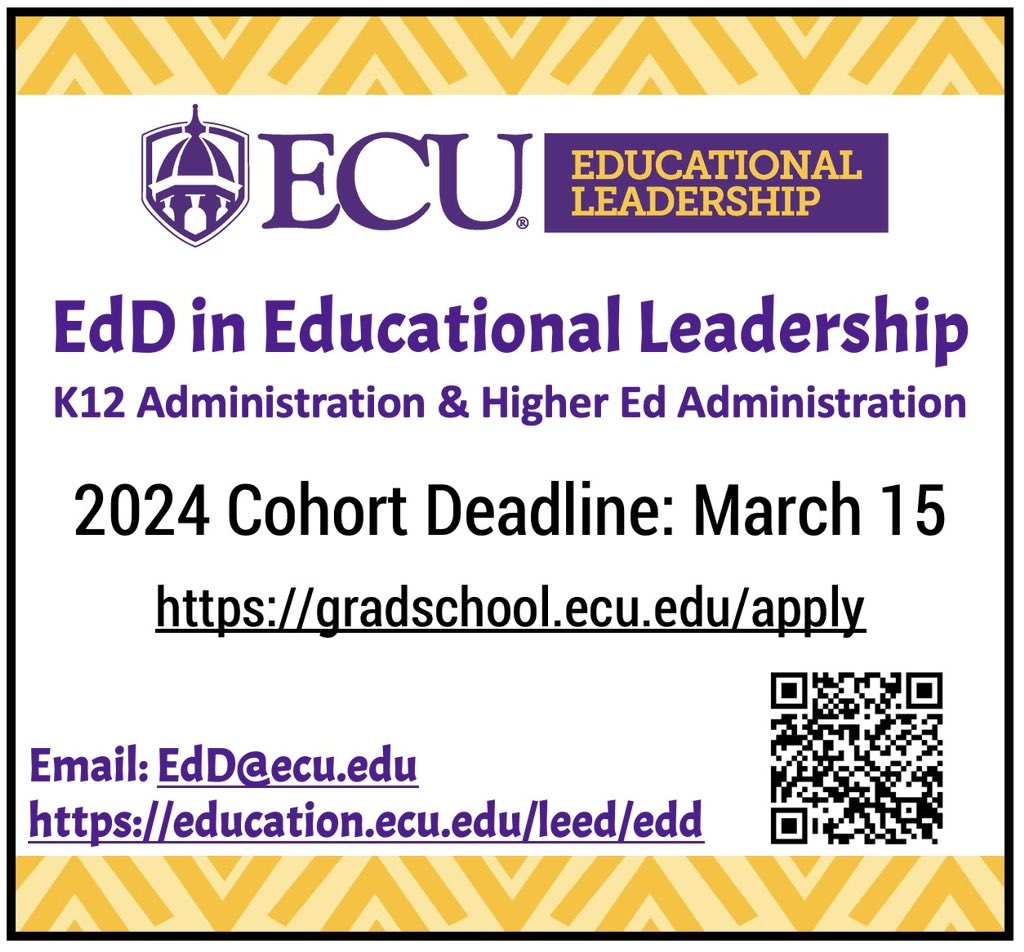 ECUEdLeadership's tweet photo. Calling all PreK-12 and higher education folks ‼️We are quickly approaching our March 15th deadline for the EdD in Educational Leadership in K12 Administration or Higher Ed Administration. Don’t hit snooze 😴 on this MASSIVE opportunity. 📢 https://t.co/A55e2ycoLf