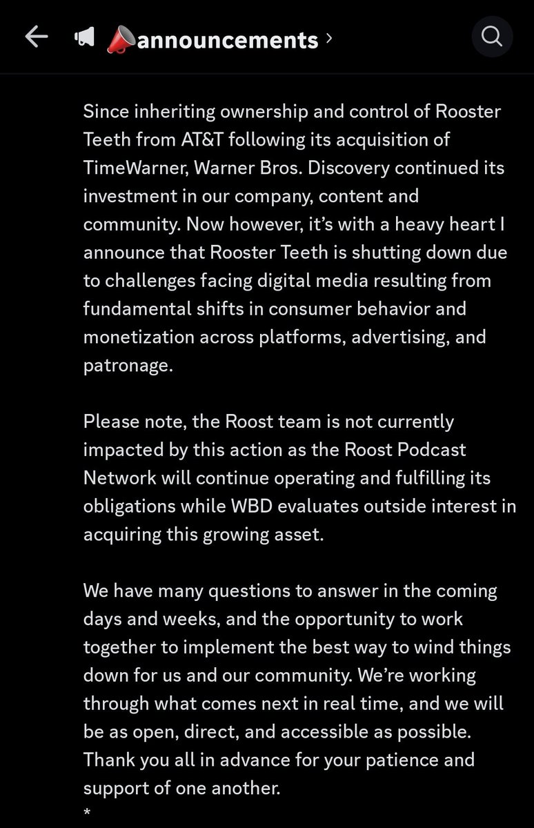 rubeziska's tweet photo. Official statement from rooster teeth discord (1/2) https://t.co/LrM17PeLTB