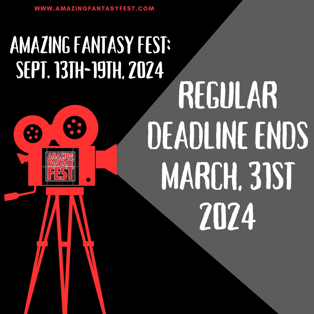 Digi_Guerrilla's tweet image. We have less than 30 days for the "Regular Deadline"!! Get your film/un-produced screenplay submitted asap!

Amazing Fantasy Fest: Happening on Sept. 13th-19th, 2024 @ Dipson's Amherst Theatre

For more info check out: amazingfantasyfest.com

#filmfestivals #wny #movies