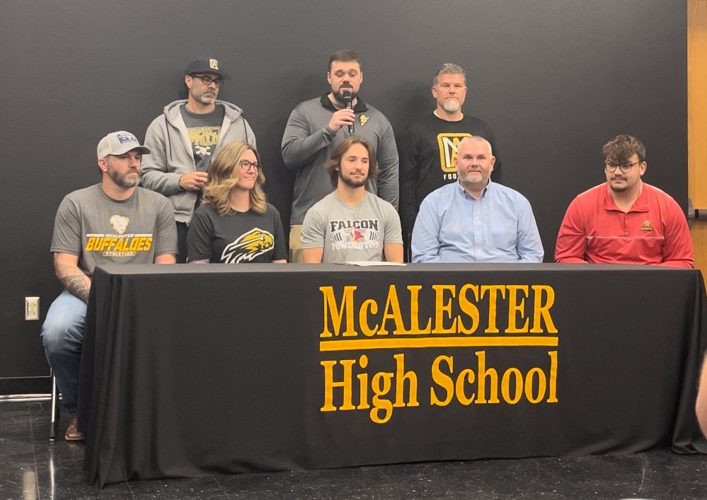 Congratulations to <a href="/BrenndonRivera/">Brenndon Rivera</a> on signing a college scholarship to powerlift at Friends University in Wichita, KS. He is McAlester’s first ever athlete to sign a collage powerlifting scholarship. <a href="/McABuffaloes/">McAlester Athletics</a> <a href="/FriendsFalcons/">𝗙𝗥𝗜𝗘𝗡𝗗𝗦 𝗙𝗔𝗟𝗖𝗢𝗡𝗦</a> #gobuffs #gofalcons