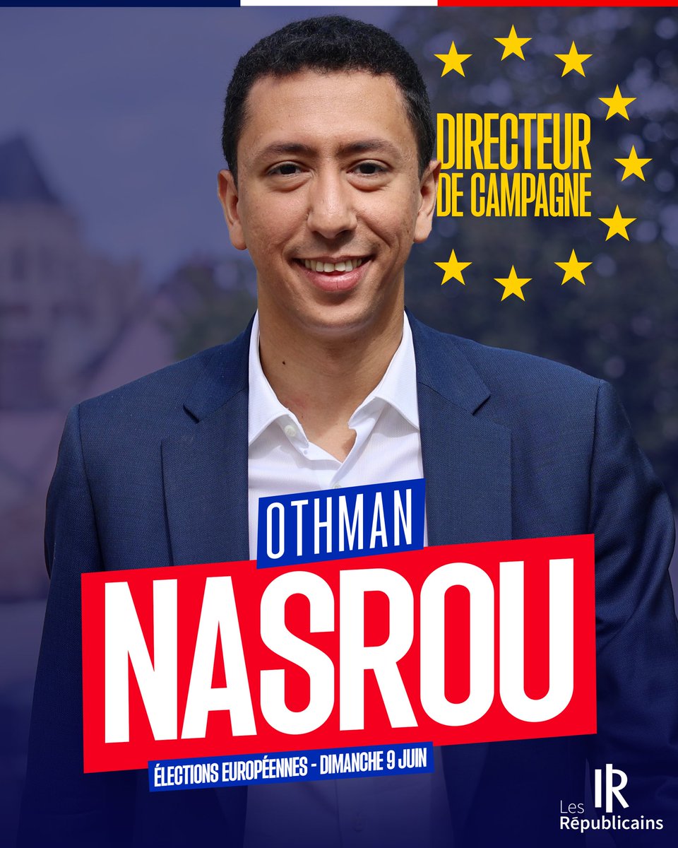 🇪🇺 <a href="/othmannasrou/">Othman Nasrou</a> est nommé directeur de campagne pour les élections européennes, aux côtés de <a href="/fxbellamy/">Fx Bellamy</a> et <a href="/CelineImart/">Céline Imart</a>  ! 

Rendez-vous le dimanche 9 juin prochain ! 🗳️ 🇫🇷