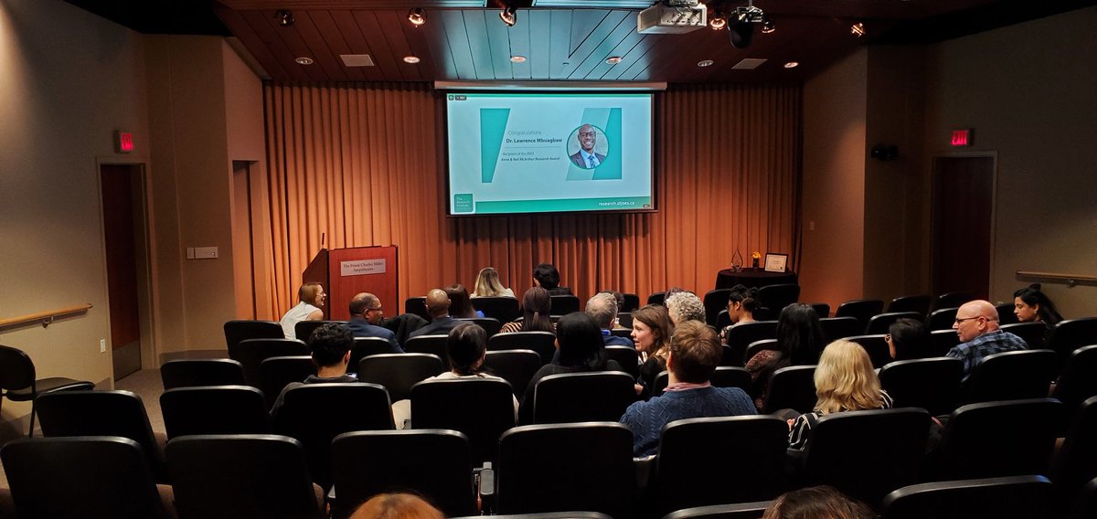 We're just about to begin our 2023 McArthur Research Award academic presentation. We'll hear from our award recipient, Dr. Lawrence Mbuagbaw (@lmbuagbaw), Director of Biostatistics @StJoesHamilton. | @HEI_mcmaster