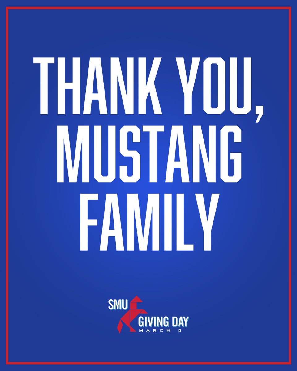 A 𝐇𝐔𝐆𝐄 𝐓𝐇𝐀𝐍𝐊 𝐘𝐎𝐔 to everyone who contributed to Mustang excellence with a donation on Giving Day! Because of your generosity, our student-athletes can continue to compete at the highest level! 🐎⬆️ #BeAGameChanger #SMUOneDay