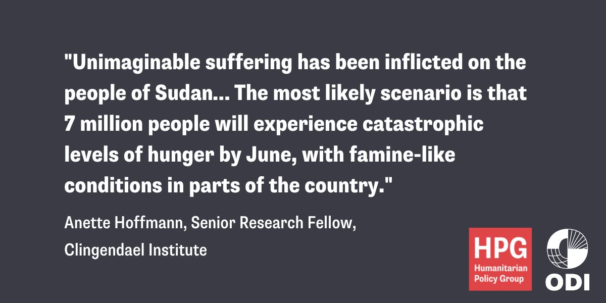 Today, @Clingendaelorg, @TuftsUniversity and HPG hosted a vital discussion on Sudan's growing hunger crisis. @anette_hoffmann set the scene, citing recent shocking analysis which paints a dire picture for this year, with 2025 set to get even worse. #SudanCrisis 1/6