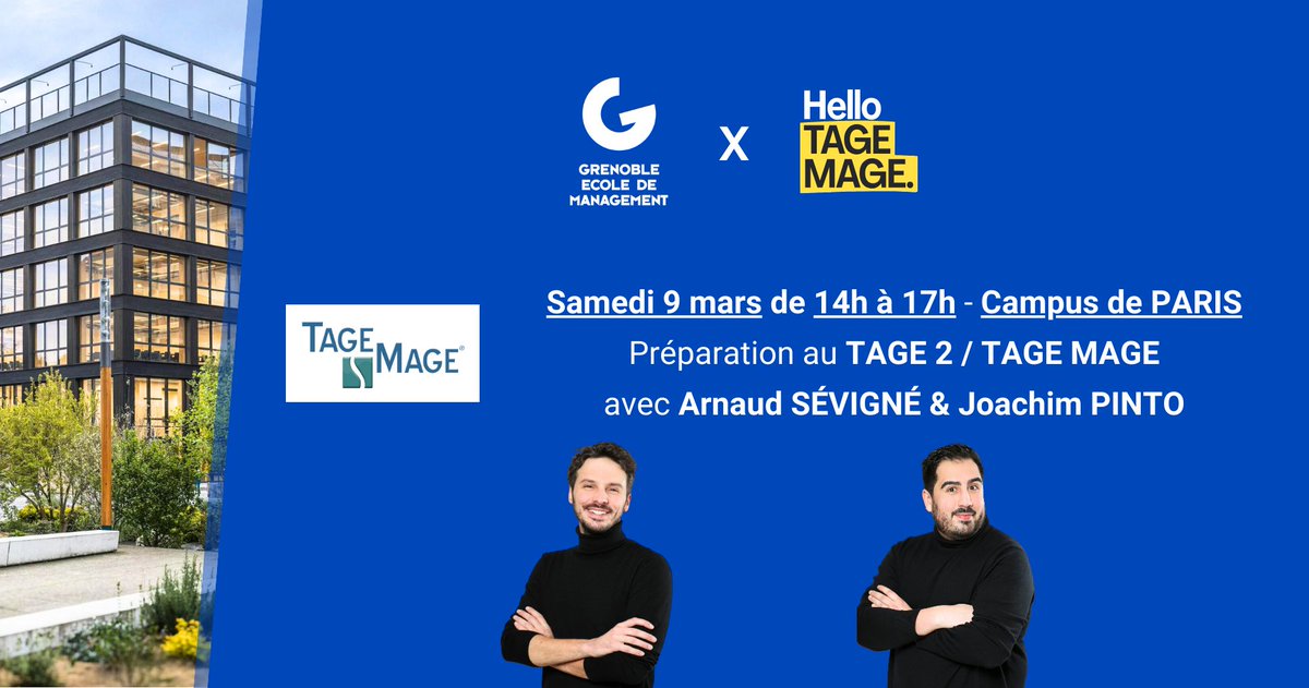 🔴Dernière ligne droite pour maximiser ton score de TAGE 2 / TAGE MAGE !
✅Inscription bit.ly/3wItE5U
✅GEM t'invite à participer à son atelier de préparation au TAGE 2 / TAGE MAGE samedi 9 mars de 14h à 17h sur son campus de Paris avec Joachim PINTO !