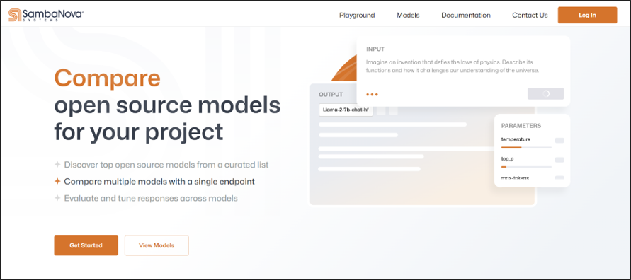 SambaNovaAI's tweet photo. Announcing Sambaverse, a unique playground and API where AI and ML developers can test hundreds of available open source LLMs from a single endpoint and directly compare their responses for any given application.

Learn more and discover Sambaverse for yourself at https://t.co/3dPHZ4Q9MN

Press release: https://t.co/txJXEPNE2X 

#ai #ml #opensource