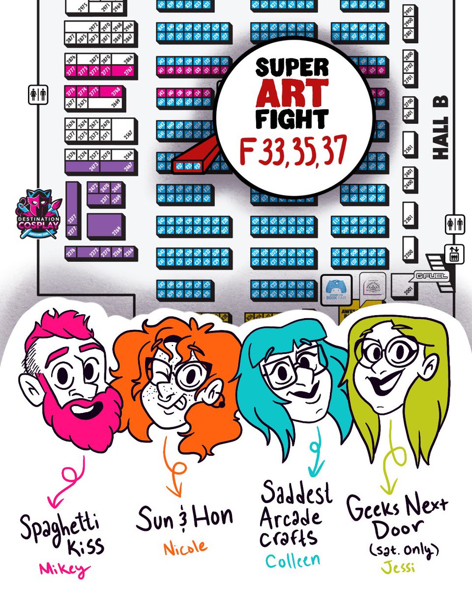 sunandhon's tweet photo. For the first time EVER I get to share that I will be vending at a convention!! Come to the Super Art Fight booth at @AwesomeCon and say hello! I’ll be tabling with @spaghettikiss , @saddestarcade , and @jessibstar !! And be sure to see @SuperArtFight perform live on Saturday! https://t.co/j1elfi1wYa