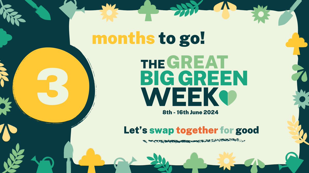 📢3 months until the #GreatBigGreenWeek 🥳 @TheCCoalition

People across the country are coming together in a week-long celebration of community action to tackle climate change and protect nature.

This June, let’s #SwapTogether, for good. Get involved at greatbiggreenweek.com.