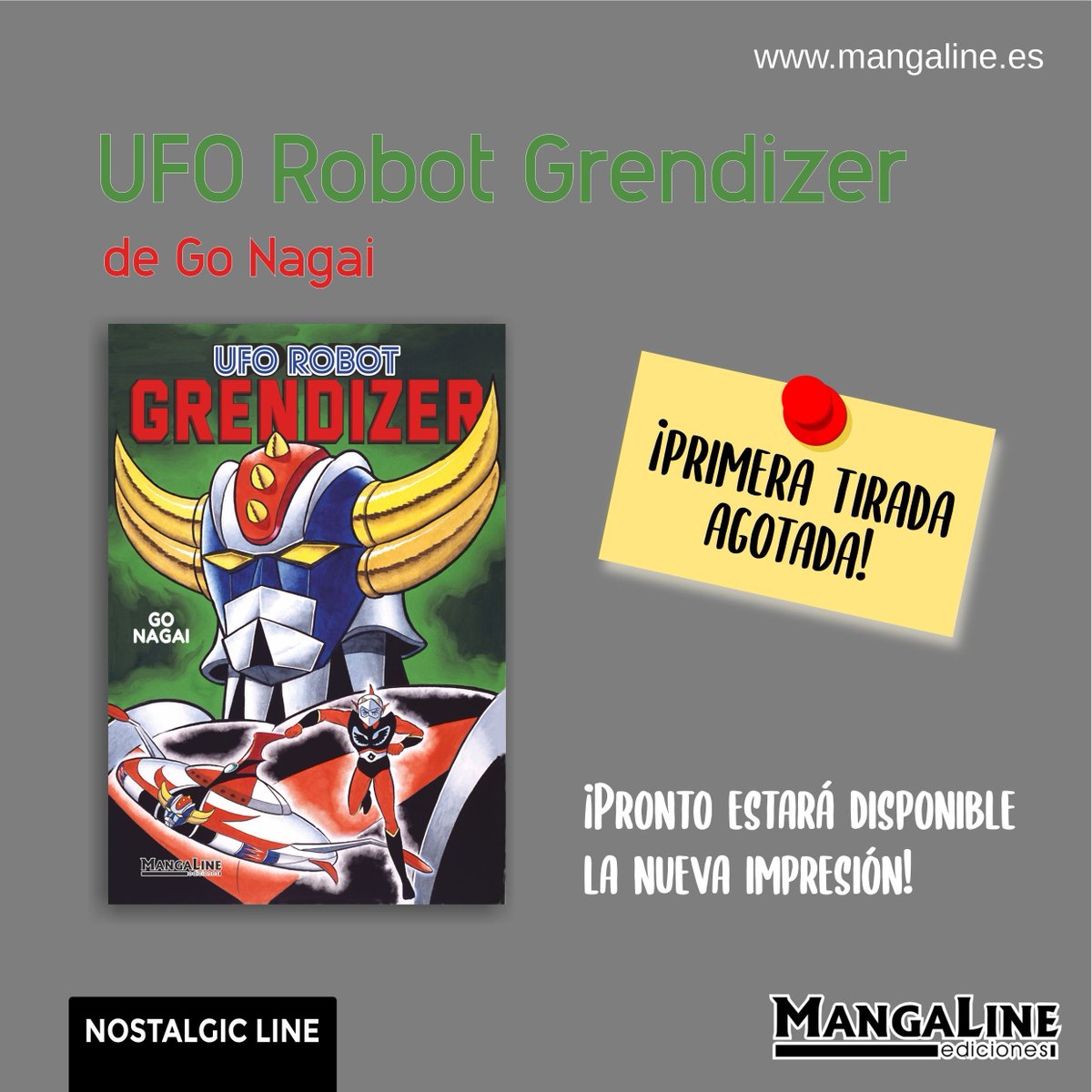 ⚠️PRIMERA TIRADA DE UFO ROBOT GRENDIZER AGOTADA⚠️ Queremos daros mil gracias, ¡porque la primera tirada de UFO Robot Grendizer de Go Nagai! Aún podéis encontrar algunos ejemplares en tiendas, pero ya estamos trabajando en una nueva impresión. ¡Muchas gracias por el apoyo!