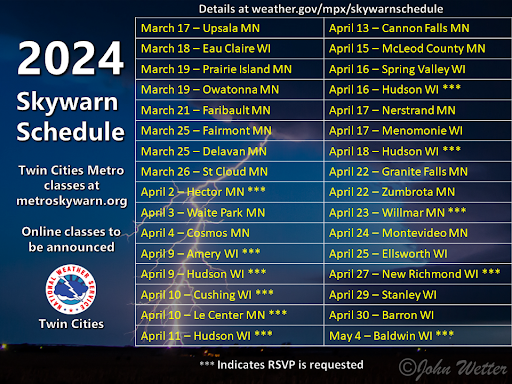 NWSTwinCities's tweet photo. Interested in becoming a trained storm spotter? Classes are free &amp; open to anyone.  Dates will be added if we get requests from public safety officials.

Class list: https://t.co/d3TIP5h3g2
For the Twin Cities, Metro Skywarn runs the classes: https://t.co/rccDJQrnYq
#mnwx #wiwx https://t.co/hwLMF4TOiM