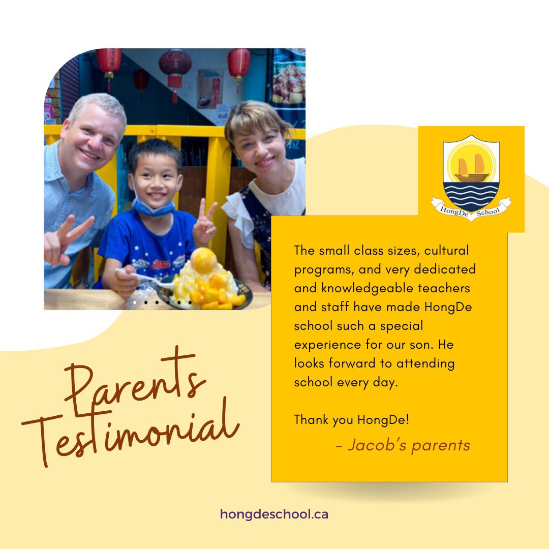 Thank you for the kind words!

#HongDeElementary #parentssupport #testimonial
