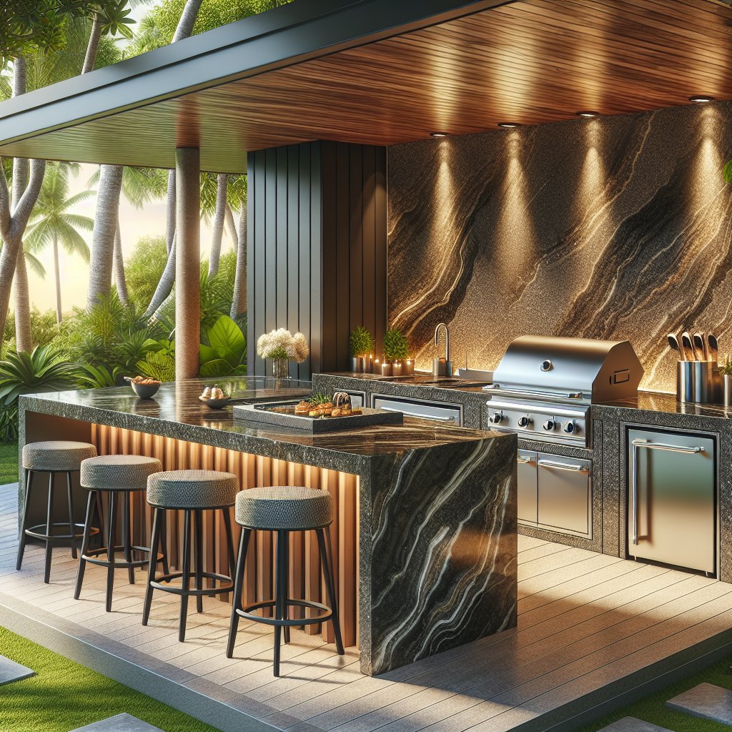 Experience nature's beauty with our luxurious granite outdoor kitchens. Alfresco indulgence meets culinary elegance. #OutdoorLiving #GraniteElegance 🌴🌤️🍴✨