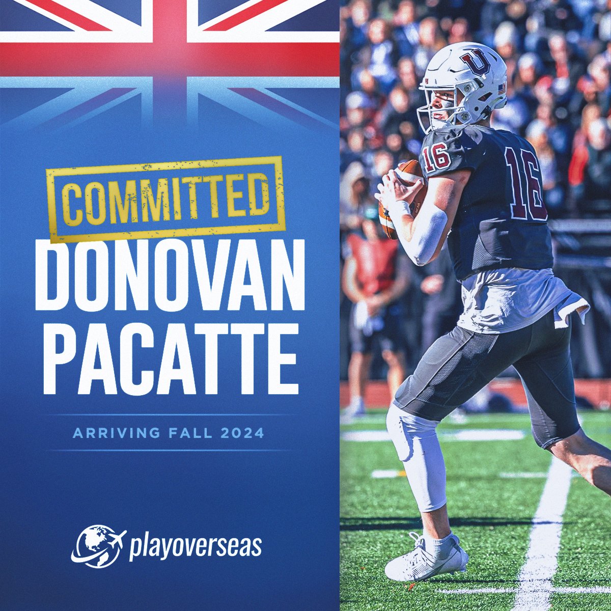 Donovan is heading overseas! ✈️🇬🇧 We are proud to announce that @UnionCollegeFB graduate, @DonovanPacatte1 has accepted a postgraduate football opportunity in the UK and will be attending one of the countries most prestigious universities in the fall. 🏈 The 6'4 quarterback…