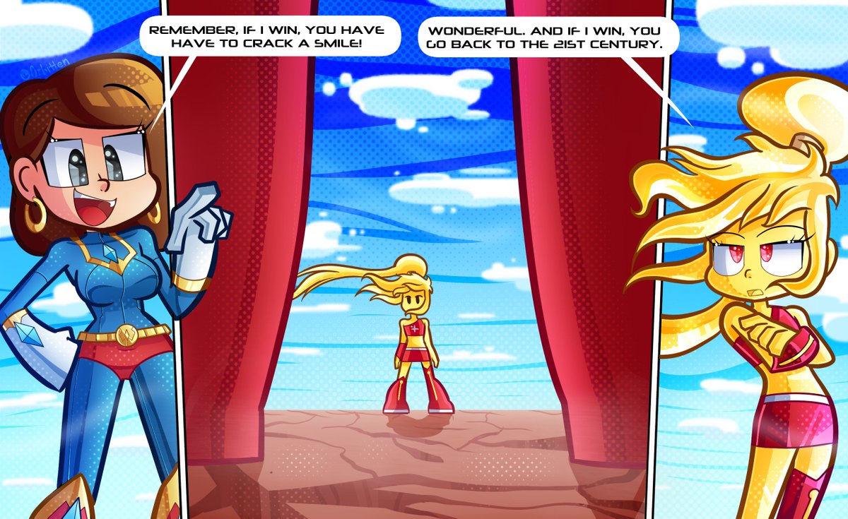 0rbitten's tweet photo. In this issue of Lady Ace, the un-caped crusader faces one of her greatest challenges yet: Befriending Solar Girl! Will she be able to conquer the melancholy of this star-alien superhero of six years?
Art trade with @Raisha_GS https://t.co/TDmQy8aVGD