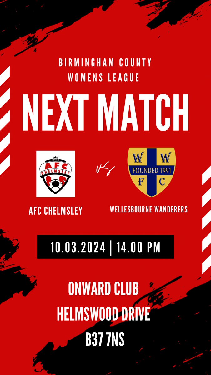 AFCChelmsleyLFC's tweet photo. This week we look to carry on the unbeaten run with a home game against @wellesbournewomen 🔴⚫️ https://t.co/IzzE9Sy7PS