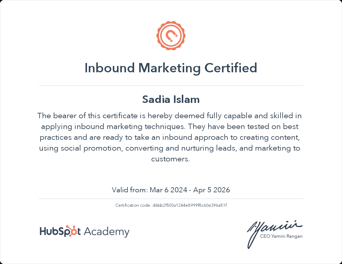 codewithsad's tweet photo. I'm thrilled to announce that I have successfully Certified from the @HubSpotAcademy - Inbound Marketing.

#hubspotcertified #inboundsales #inboundmarketing https://t.co/GjJpKrHA7v