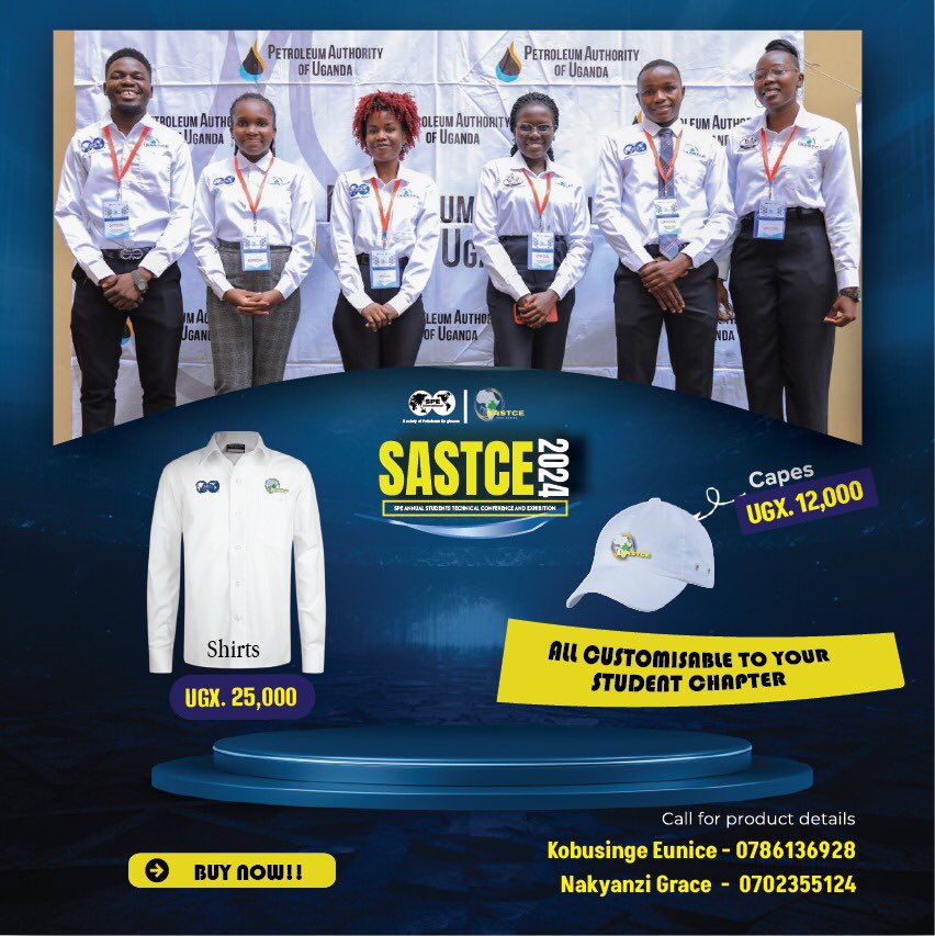 spe_muk's tweet photo. Looking to stand out at SASTCE2024? The SPE Kyambogo University Chapter offers stylishly crafted SASTCE  Shirts and Caps at incredibly affordable prices.

Send your payment to your Chapter Presidents to secure your order today.

#SASTCE2024 https://t.co/d7V0kwZh5C