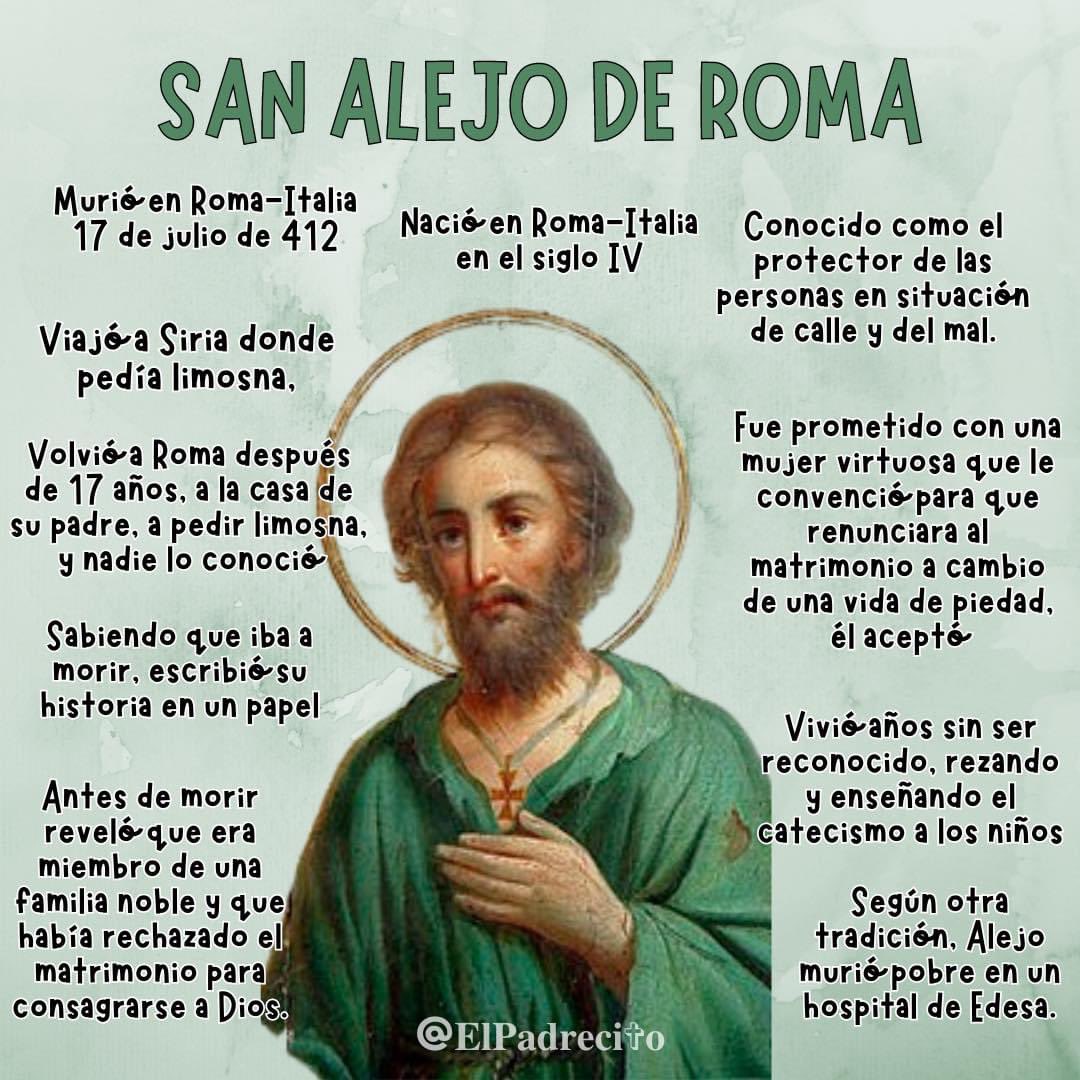 #ConociendoNuestrosSantos

Te presentamos a ✨San Alejo de Roma, patrono de los mendigos, que él ruegue por nosotros✨

#santoscatolicos #santosmartires
#Santoral #Venerables #Beatos #ElPadrecito #ElPadrecitto #SanAlejodeRoma #VidadeSantos #Santos #Iglesia #iglesiacatólica