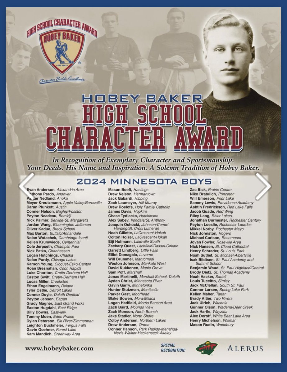 HMBoysHockey's tweet photo. Congratulations to @zachlaumeyer22 for being named our 2024 @HobeyBakerAward High School Character Award winner!

The award recognizes your exemplary character and sportsmanship! 

#RollPios | #HMHockey | #Pioneers https://t.co/8qbj4IQCTV