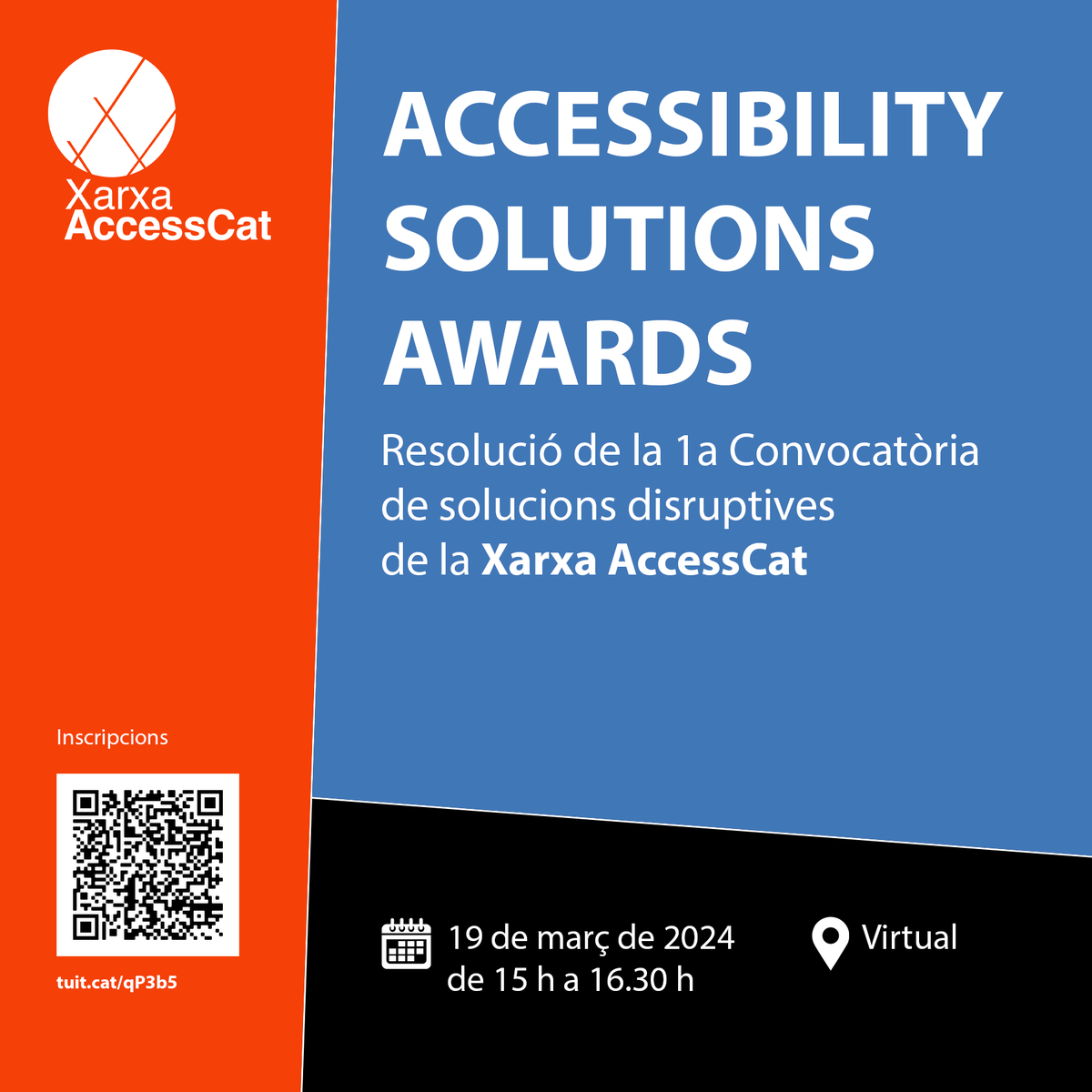 Vine a l'Accessibility Solutions Awards de la @XarxaAccessCat, una jornada dedicada a serveis, tecnologies i coneixements innovadors en matèria d'accessibilitat. 🗓️ Reserva't la data: 19 de març Inscripcions 🔗 forms.office.com/pages/response…