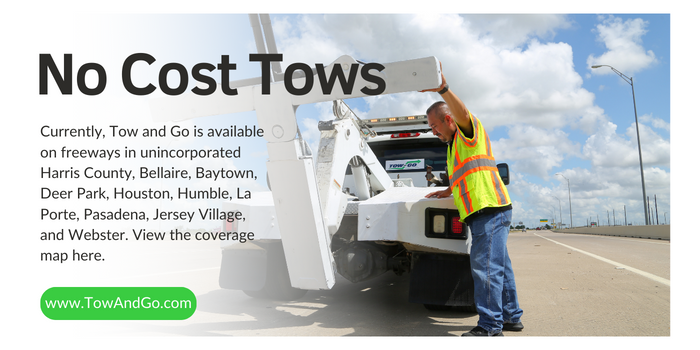 NeighborHOU's tweet photo. The Gulf Coast Regional Tow and Go Program provides no cost towing for vehicles that have broken down on area freeways from mechanical failure.  Tow and Go operates 24 hours a day, seven days a week, including holidays. Currently, Tow and Go is available on... https://t.co/3aCoW9hCzn