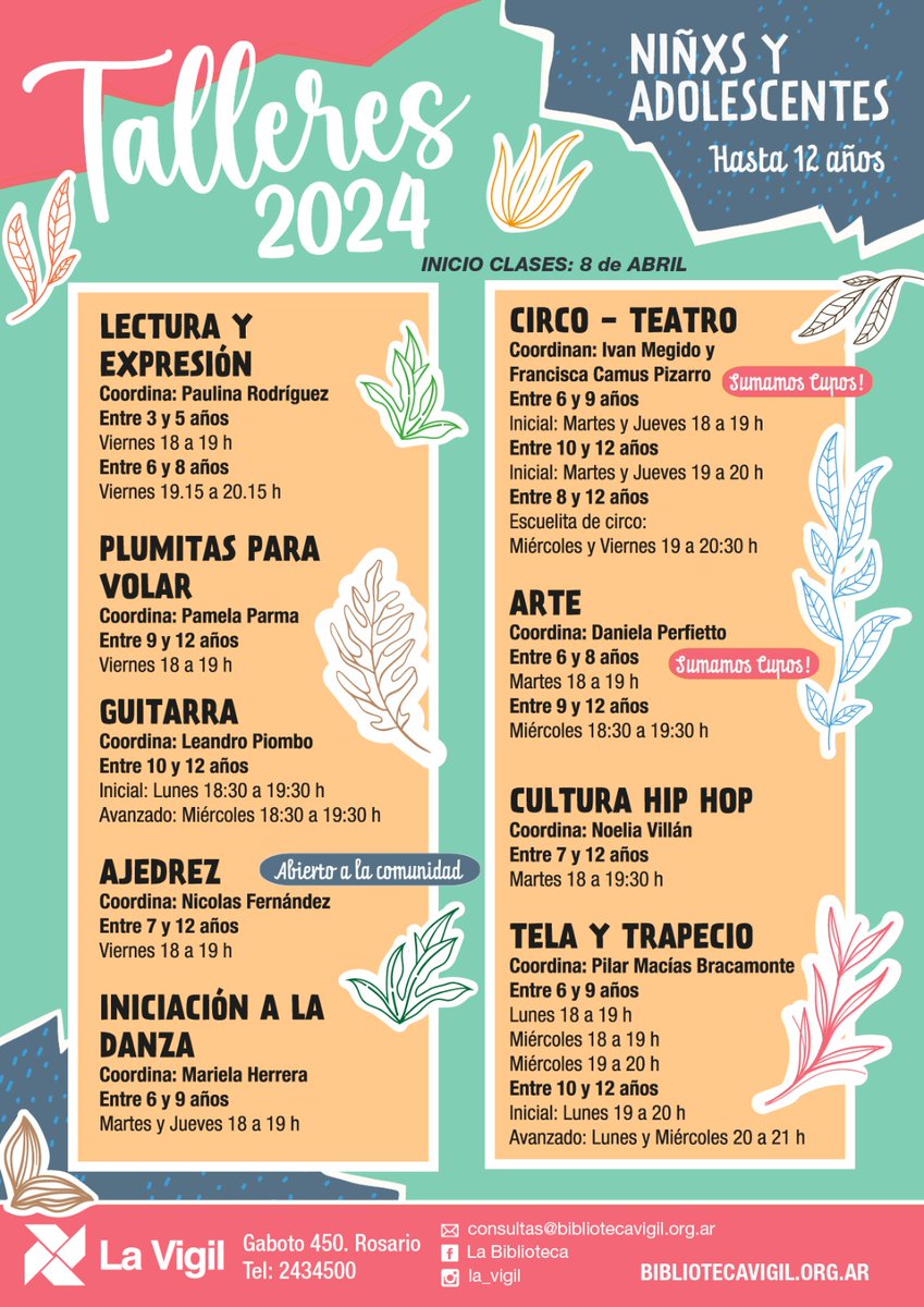 Talleres para #niñxs 🤩#GRATUITOS para socixs hasta 12 años. INSCRIPCIÓN: 18, 19 y 20/3 exclusivamente para niñxs que ya venían en 2023 al taller en el que se inscriben. 21, 22 y 23/3 exclusivo socixs con 3 meses de antigüedad y cuota al día. A partir del 25/3 se abre para todxs.