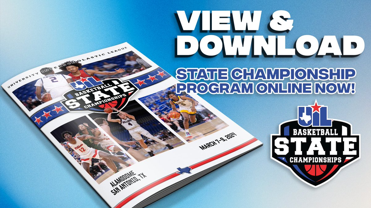 uiltexas's tweet photo. The official digital program for the Boys #UILState Basketball Championships is now LIVE and ready for you to explore online! 🎉 Dive into schedules, team details, records and historical archives at the link below. 🏀 👇

📖 https://t.co/ydgXayropV https://t.co/QaqvcdLcLx