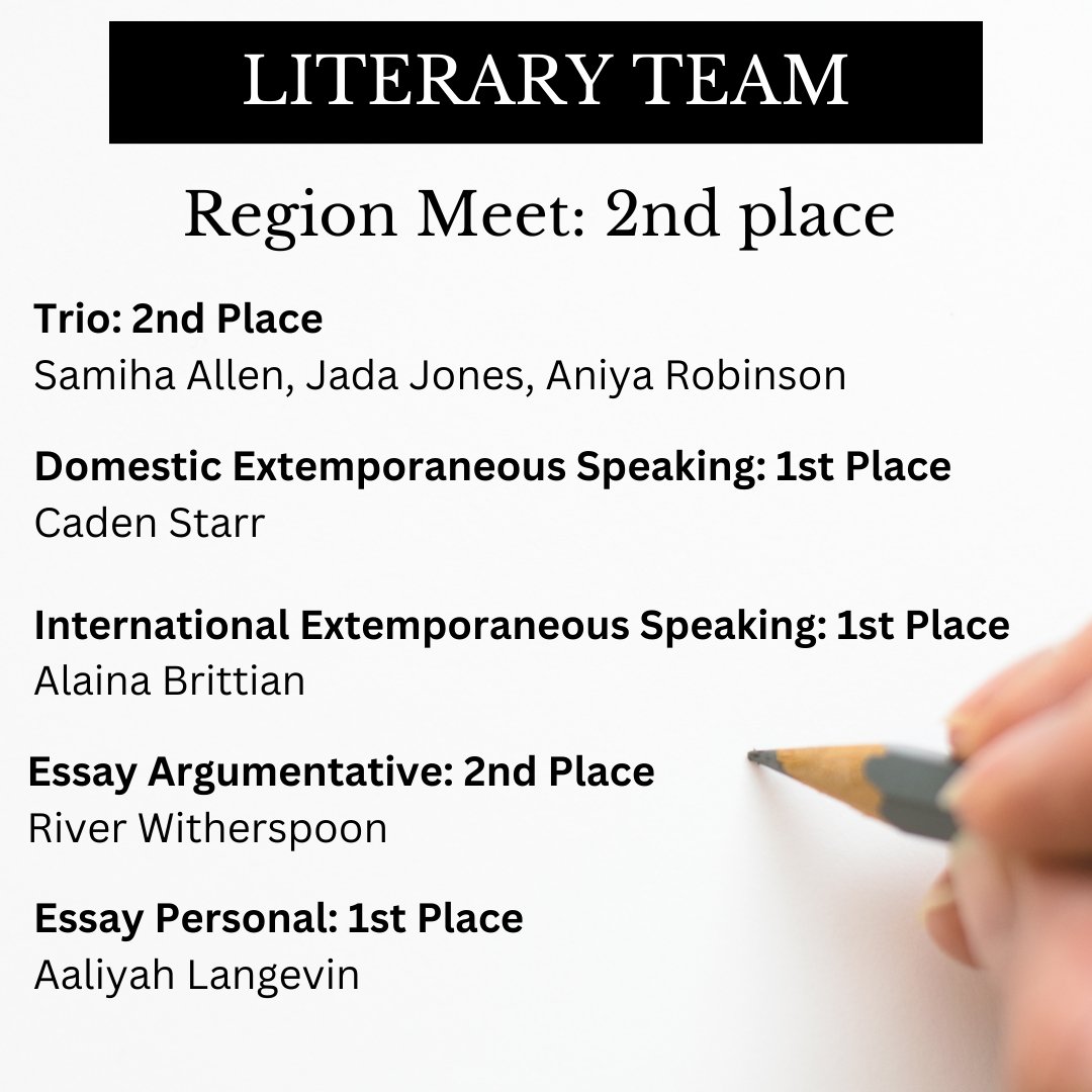 Congratulations to our Literary Team for their outstanding performance at last week's region meet!