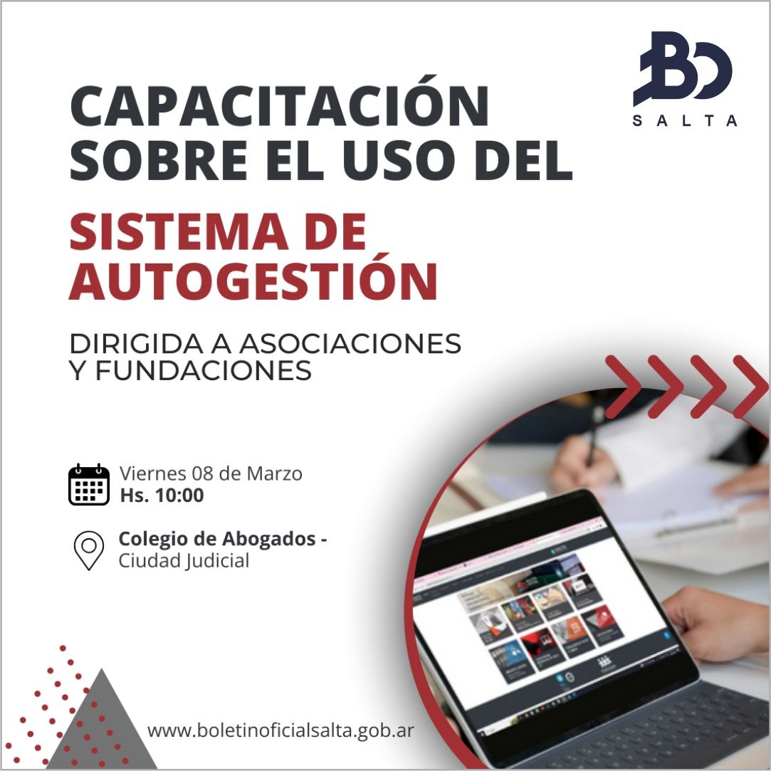 boletinsalta's tweet photo. 🔹️Capacitación sobre el uso del Sistema de Autogestión de Publicaciones dirigida a quienes publican en la Sección General 

• Asambleas Profesionales y de Entidades Civiles
• Culturales, deportivas, otros...
• Avisos Generales https://t.co/ISOlihTMbU