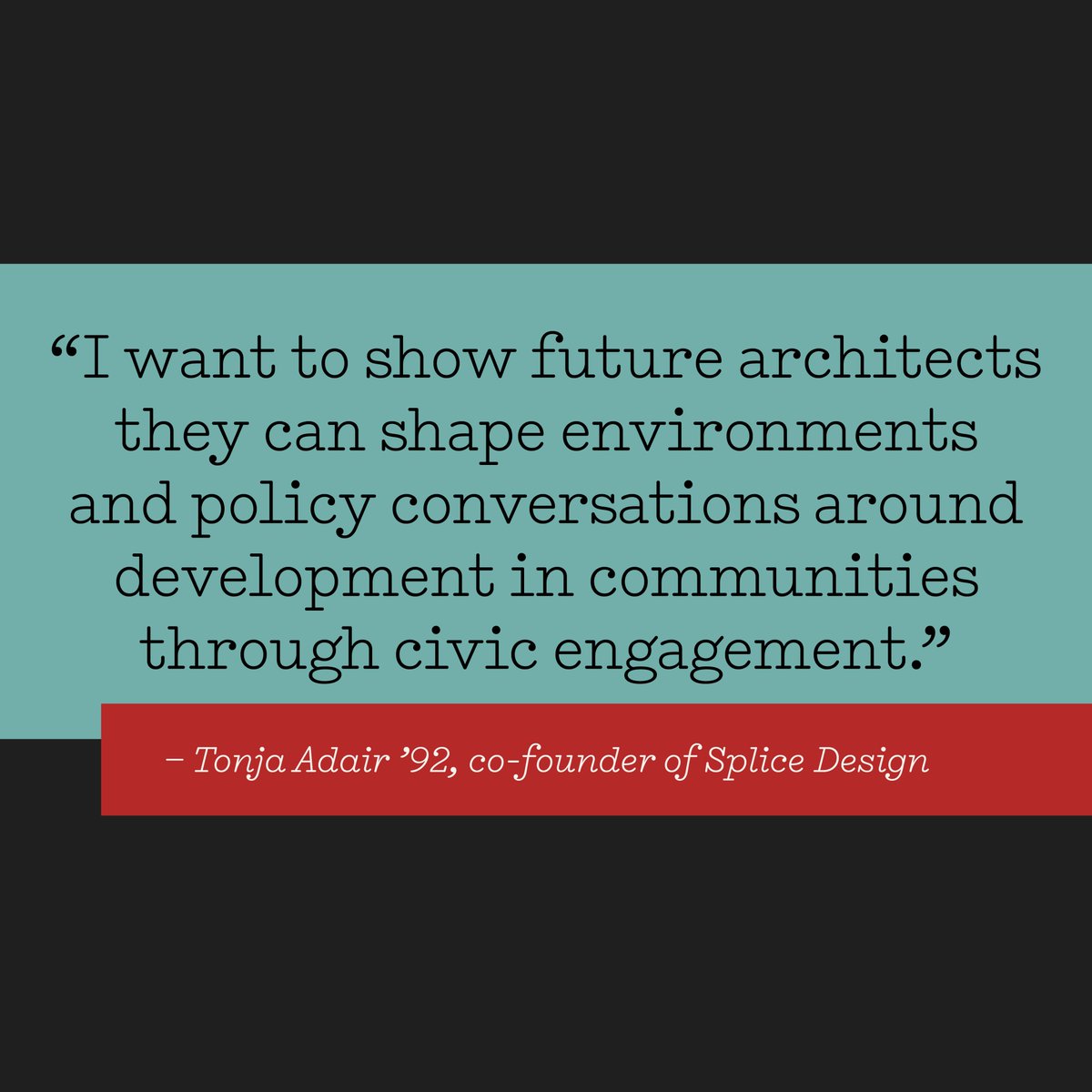 “I want to show future architects they can shape environments and policy conversations around development in communities through civic engagement,” says Tonja Adair ’92, co-founder of Splice Design. Read more at magazine.wellesley.edu/winter-2024/de….