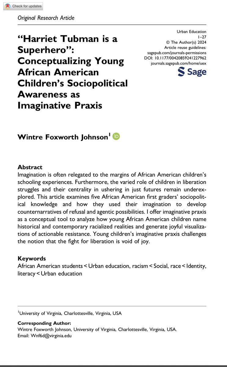 Glad to have this piece out in the world. I appreciate @Unapologetic35 and @EricaBEdwards for their editorial leadership of this special issue in Urban Education! doi.org/10.1177/004208…
