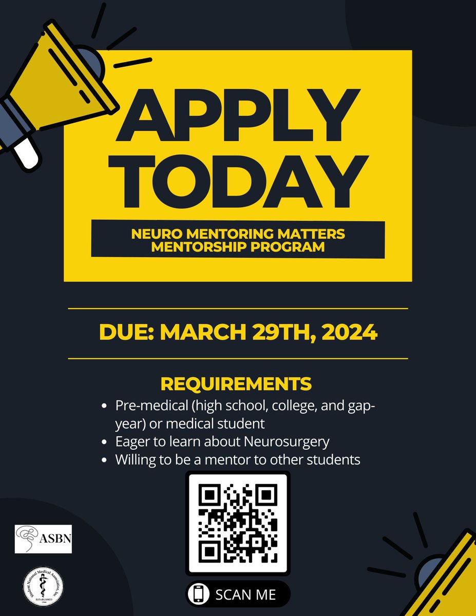 Applications are now open for Neuro Mentoring Matters (NMM) @amsobns @SNMA. NMM was created with the goal of increasing access and exposure to Neurosurgery for minority students through direct mentorship. We are so excited to continue to advance this mission for a second year!
