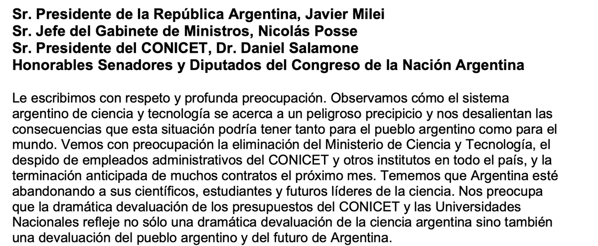 Una carta firmada por 68 premios Nobel de todo el mundo preocupados por el desbarrando, desfinanciación y peligro de derrumbe de la ciencia argentina. Aquí algunos fragmentos: