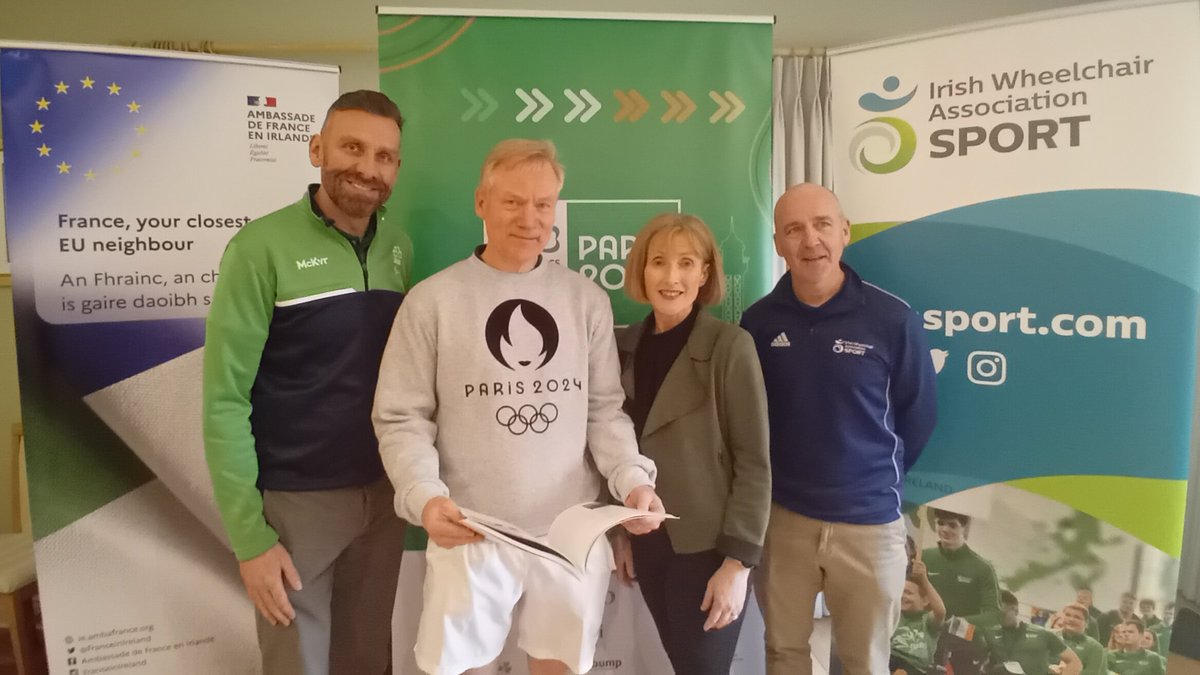 Excellent exchange today between the French Embassy in Ireland, the @IrishWheelchair Association and @ParalympicsIRE 🇫🇷🤝🇮🇪 Sport and inclusion are at the heart of the preparation for @Paris2024 🏅👟🥍