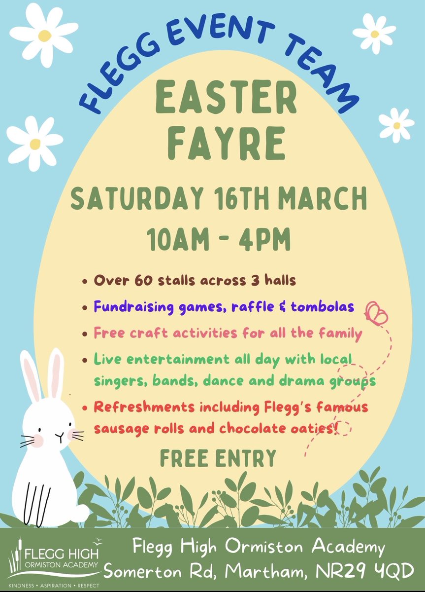FleggHighOA's tweet photo. The Event Team are excited to announce some new additions to the Easter Fayre:
Brads Mobile Barbers offering hair cuts all day 
Norfolk ‘n’ Good - Mobile bar serving slush puppies
A pop up Minors &amp; Brady Estate Agents https://t.co/RNbvTmAYv4