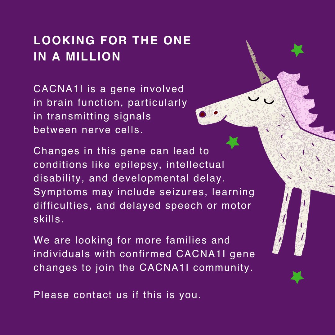 We are looking for more families and individuals with confirmed CACNA1I gene changes to join the #cacna1i community.
Please contact us if this is you.

#RareDiseases #cacna1a #cacna1b #cacna1c #cacna1d #cacna1e #cacna1f #cacna1g #cacna1h #cacna1s #IonChannels #StrongerTogether