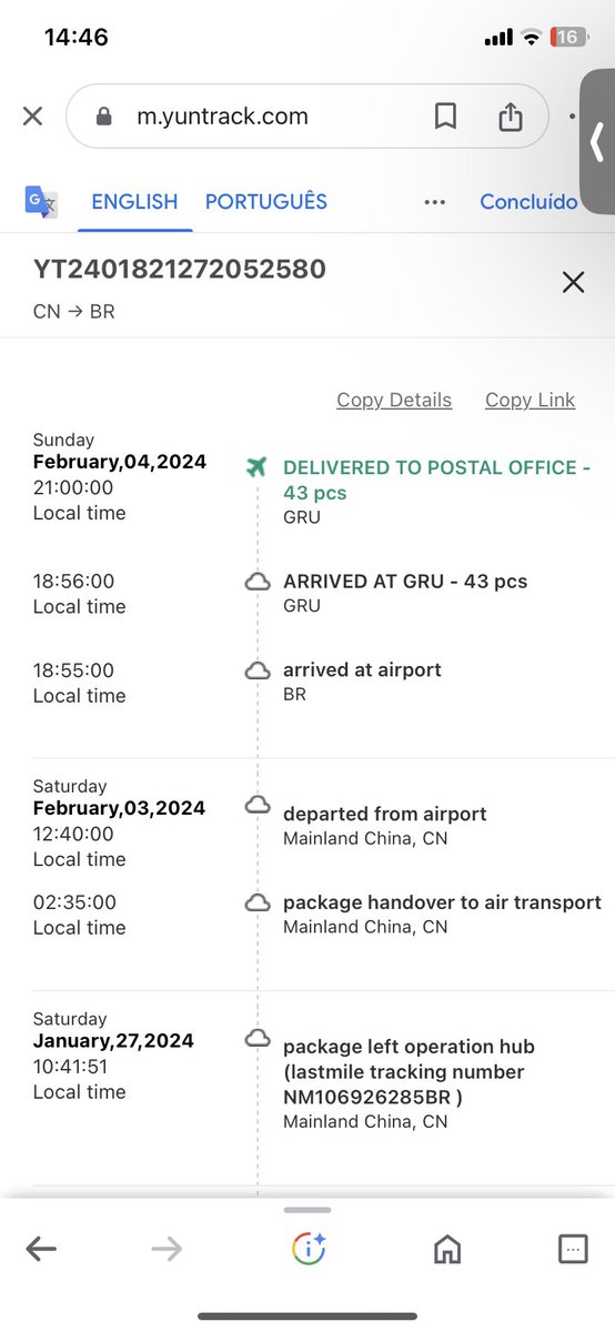 RuivaNinfa's tweet photo. @express_yun My package is lost, the post office didn't receive it and still hasn't delivered it to me, there was some error there and I need a solution. YT2401821272052580 https://t.co/1Nk9i1J4VA