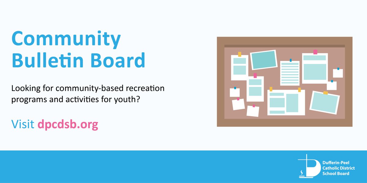 March break is just around the corner. Are you looking for recreational programs or activities for your child?   

Check out the #DPCDSB Community Bulletin Board for fun, active, and engaging community-based programming for youth and families: dpcdsb.info/CommunityBulle…