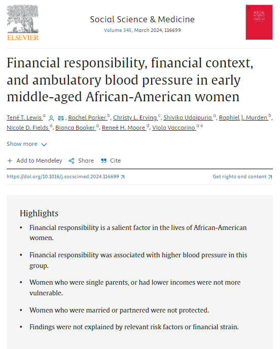 🚨 New Publication 🚨led by @tenelewis2 examining the association between financial responsibility and ambulatory blood pressure among Black women. @MrRJM_Scholar @drnicolefields sciencedirect.com/science/articl…