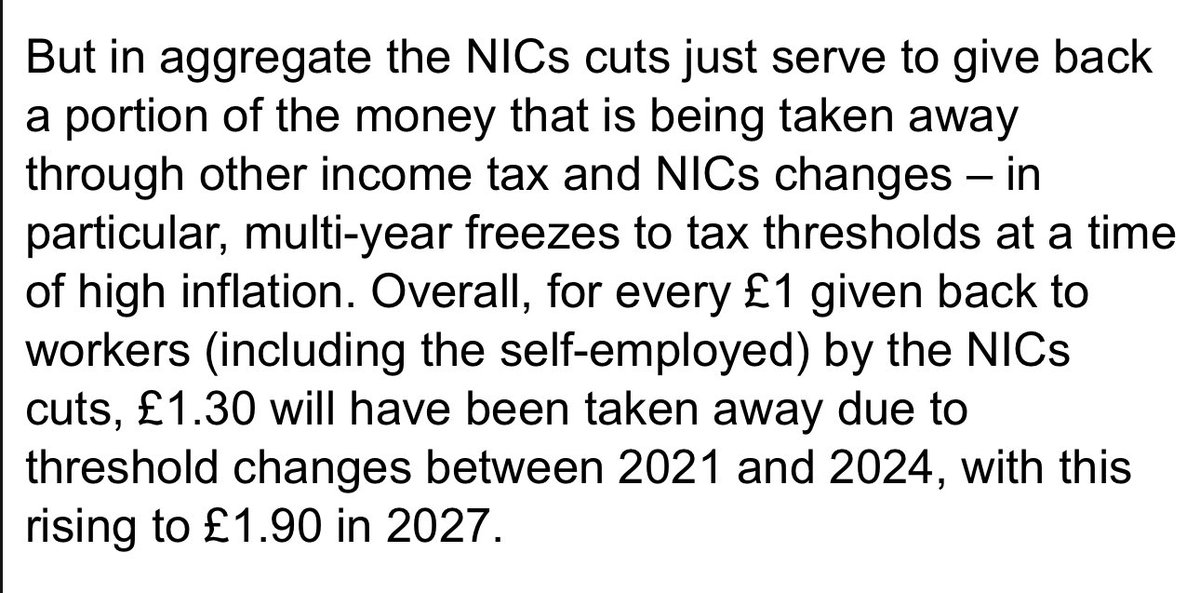 IFS completely damning on the meagre effect of NICs cuts while income tax fiscal drag remains: